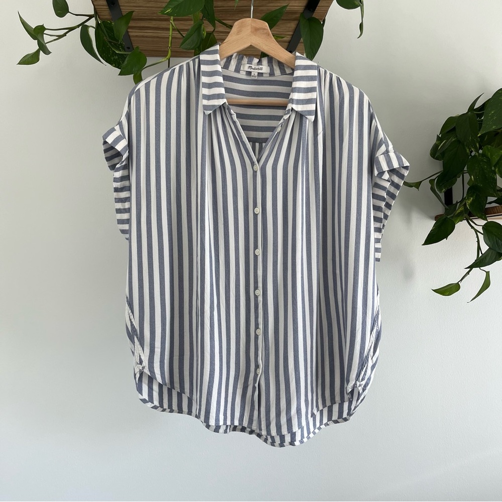 COPY - Madewell Striped Central Shirt in White and Blue
